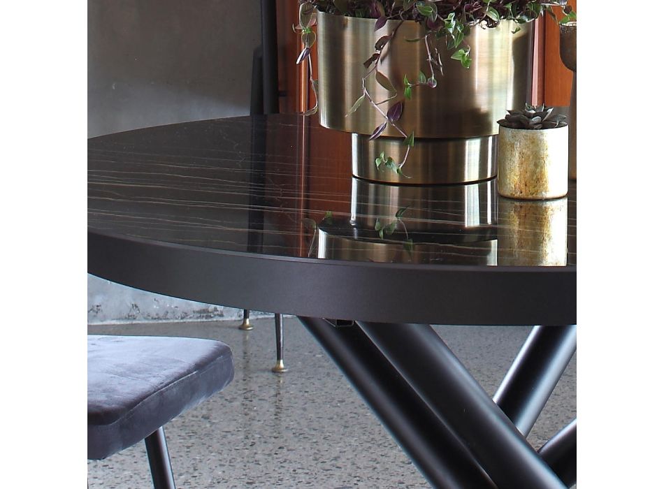 Tavolinë e Rrumbullakët e Rrumbullakët e Zgjatshme deri në 165 cm në Çelik dhe Qeramikë - Qershor Viadurini