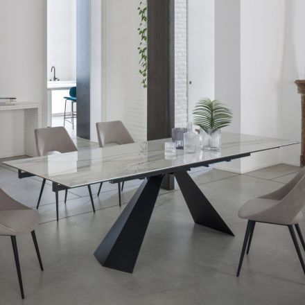 Tavolinë ngrënieje e zgjerueshme deri në 270 cm me majë qelqi qeramike - Trasimeno Viadurini