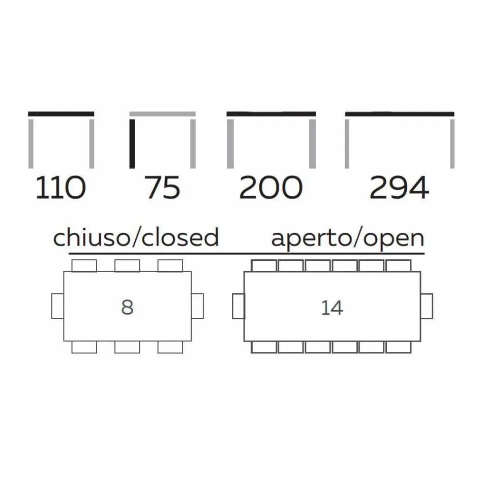 Tabela e zgjatur e darkës Deri në 294 cm në Gres dhe Metal prodhuar në Itali - Nuzzio Viadurini