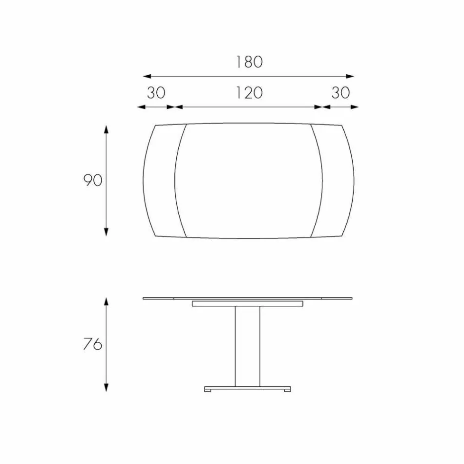 Tavolinë ngrënieje e zgjatur në xhami dhe lëkurë imituese, L120 / 180xP90cm, Lelia Viadurini