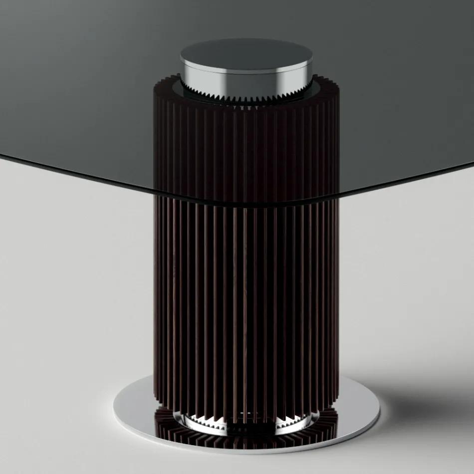 Tavolinë ngrënieje me majë xhami katror dhe bazë druri Prodhuar në Itali - Kuadro Viadurini