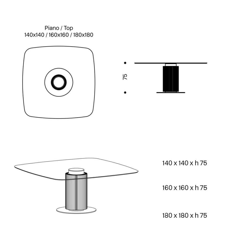 Tavolinë ngrënieje me majë xhami katror dhe bazë druri Prodhuar në Itali - Kuadro Viadurini