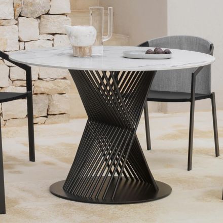 Tavolinë ngrënieje në natyrë me majë alumini dhe guri Prodhuar në Itali - Donovan Viadurini