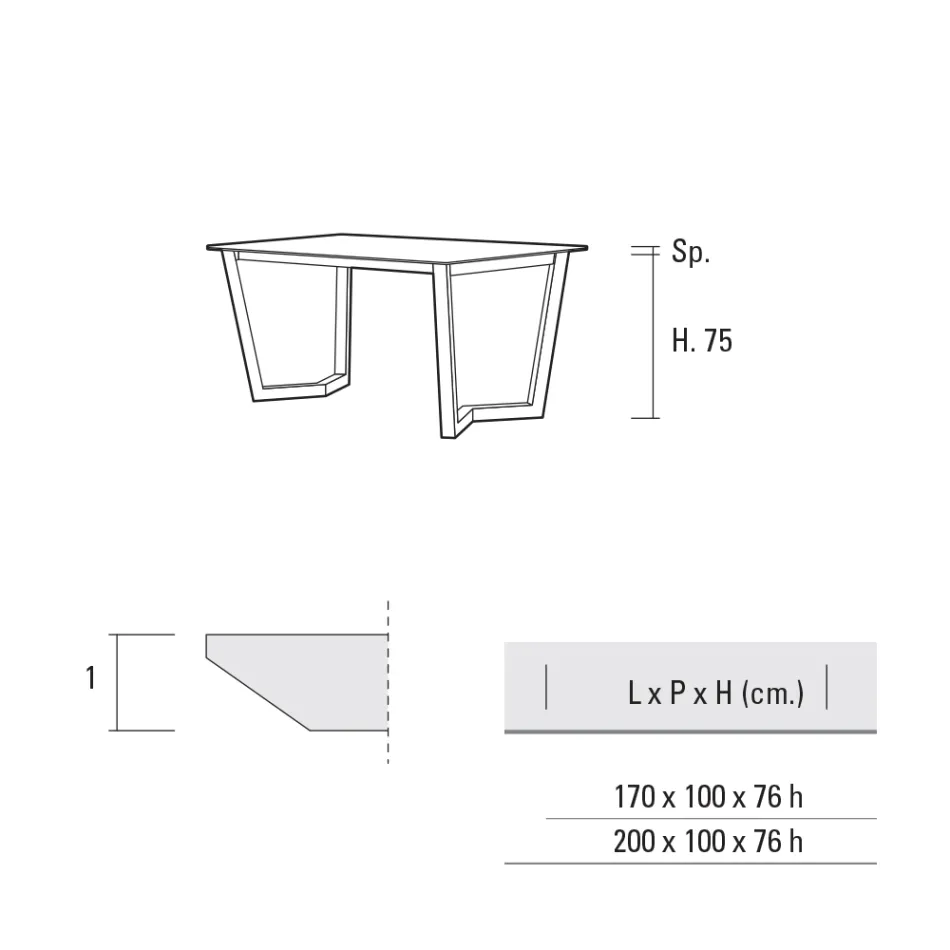 Tavolinë ngrënie fikse me metal dhe Hpl të shtresuar Prodhuar në Itali - Bastiano Viadurini