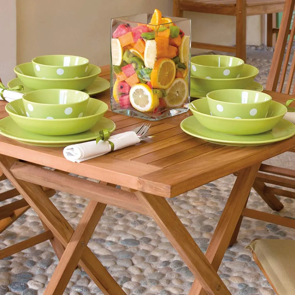 Tavolinë Sheshi Kopshti 80x80 cm E punuar me Tik - Amico Viadurini