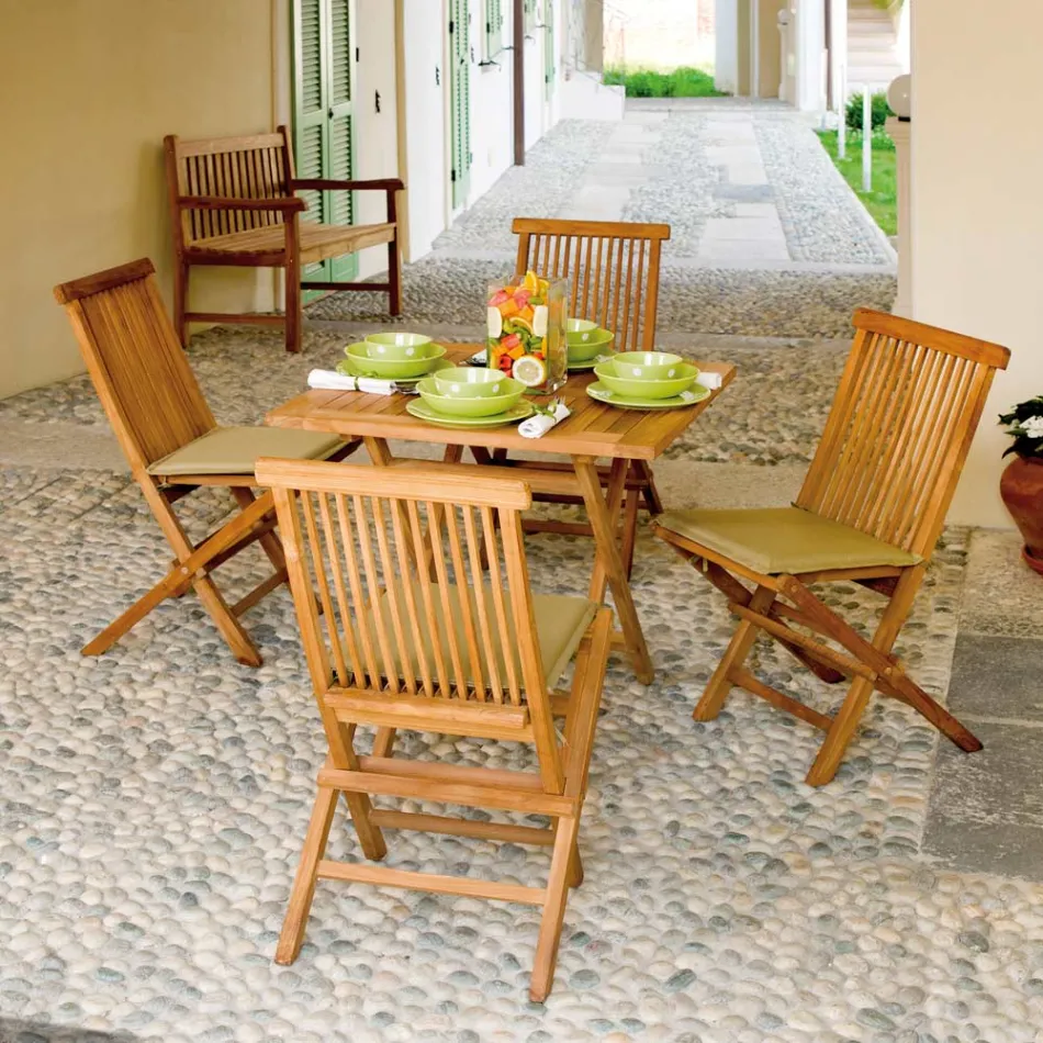 Tavolinë Sheshi Kopshti 80x80 cm E punuar me Tik - Amico Viadurini