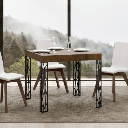 Tavolinë katrore E zgjatur deri në 246 cm në Dru dhe Hekur Prodhuar në Itali - Fiume Viadurini