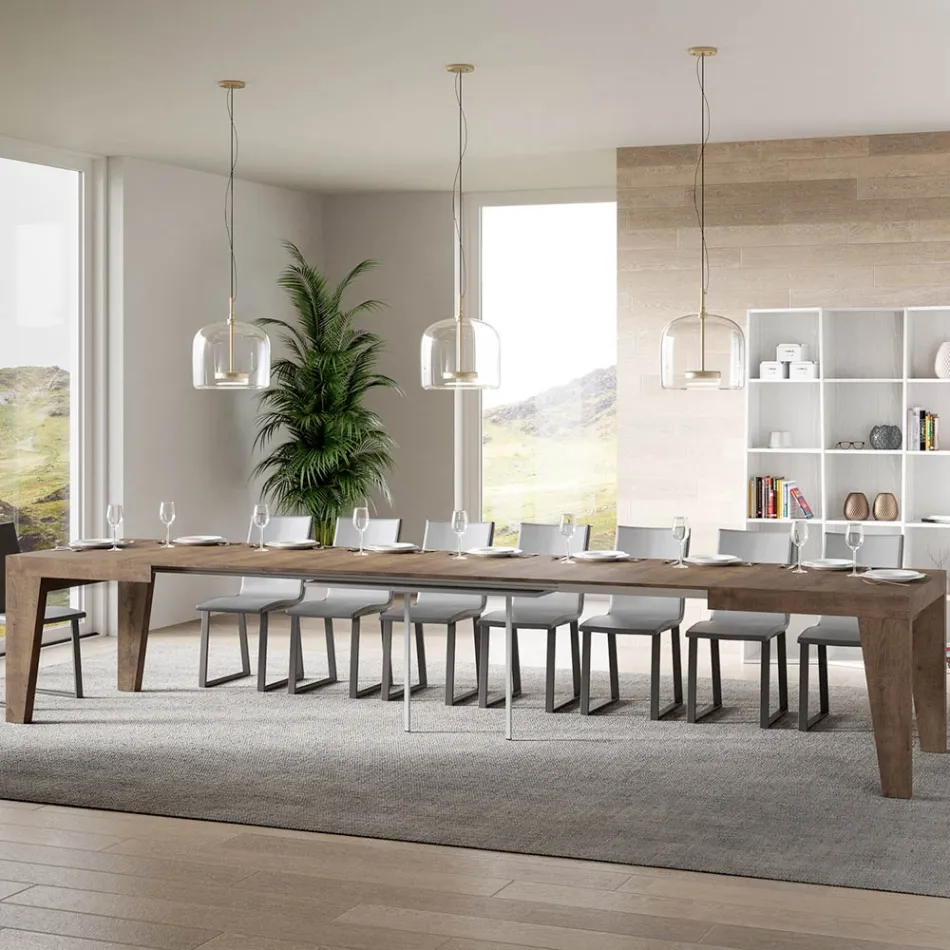 Tavolinë katrore E zgjatur deri në 440 cm në dru Prodhuar në Itali - Lule Viadurini