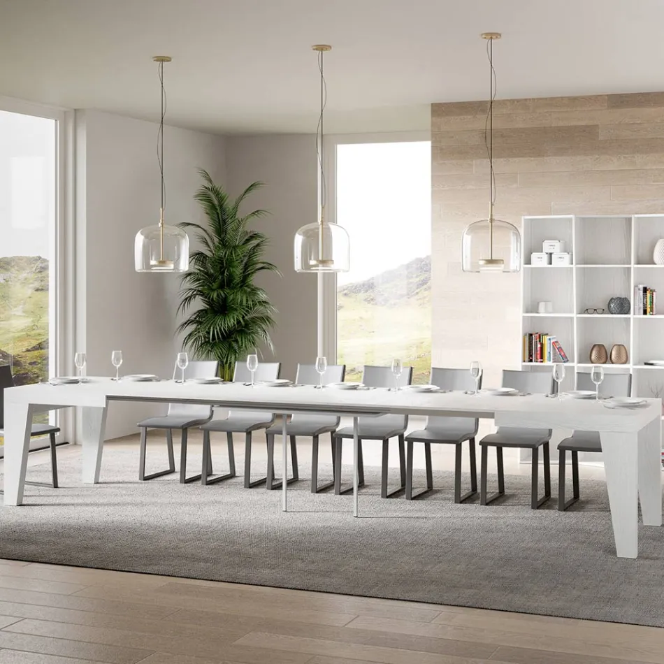 Tavolinë katrore E zgjatur deri në 440 cm në dru Prodhuar në Itali - Lule Viadurini