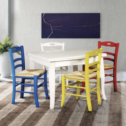 Tavolinë katrore e zgjerueshme dhe 4 karrige me ngjyra Prodhuar në Itali - Koral Viadurini