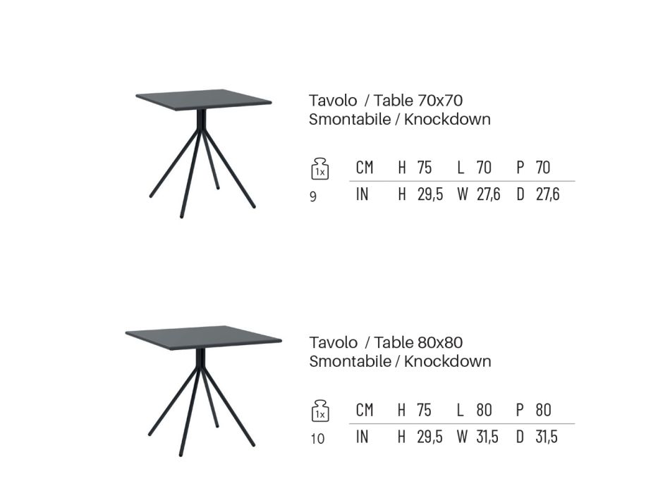 Tavolinë e jashtme katrore në çelik të galvanizuar Prodhuar në Itali - Ralph Viadurini
