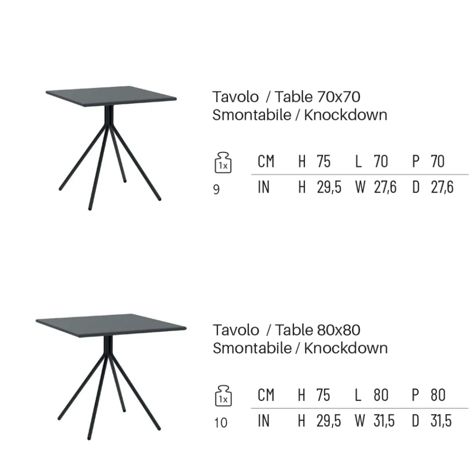 Tavolinë e jashtme katrore në çelik të galvanizuar Prodhuar në Itali - Ralph Viadurini