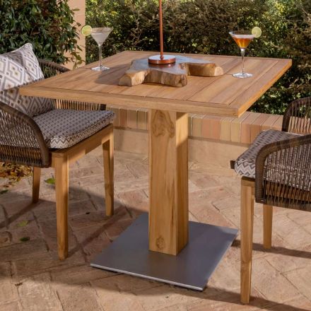 Tavolinë e jashtme katrore në dru tik dhe metal - Marie Viadurini