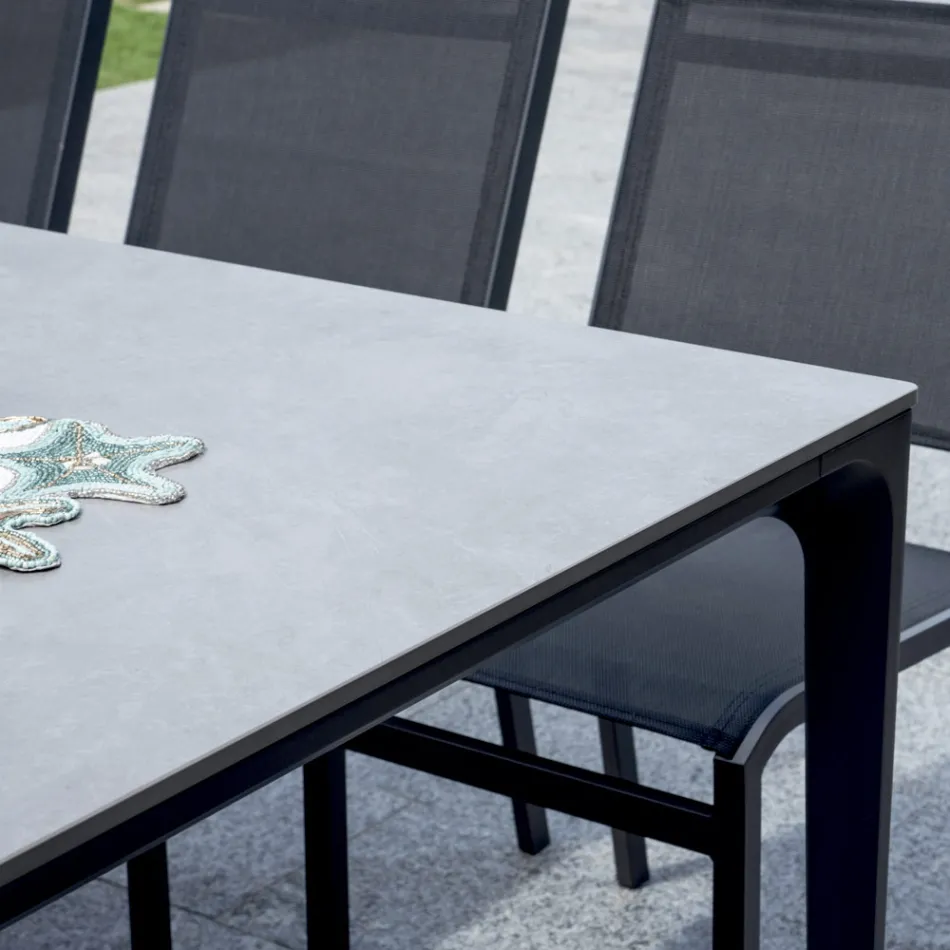 Tavolinë Kopshti Drejtkëndëshe prej Alumini dhe Qeramike - Lunara Viadurini