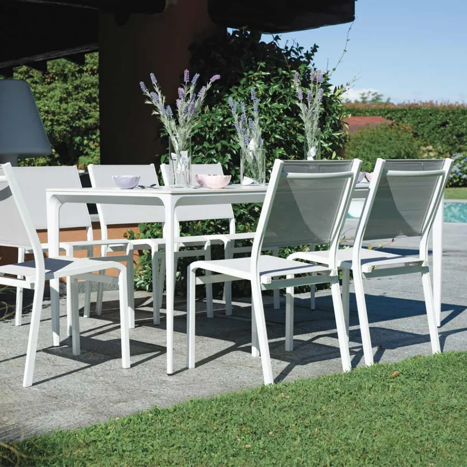 Tavolinë Kopshti Drejtkëndëshe prej Alumini dhe Qeramike - Lunara Viadurini