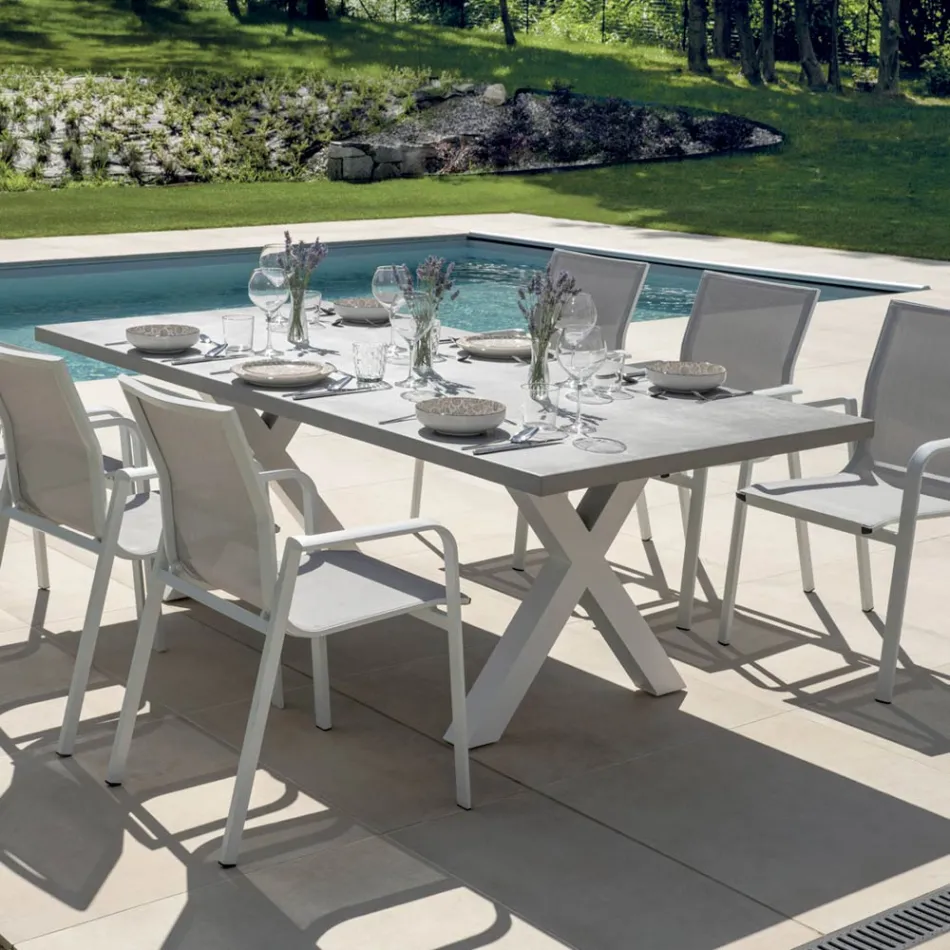 Tavolinë Kopshti Drejtkëndëshe prej Alumini dhe Rrëshire Gri - Nuvia Viadurini