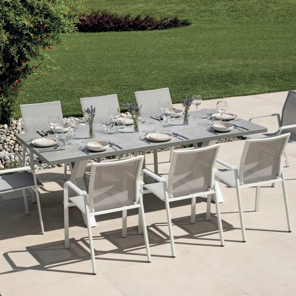 Tavolinë Kopshti Drejtkëndëshe prej Alumini dhe Rrëshire Gri - Nuvia Viadurini