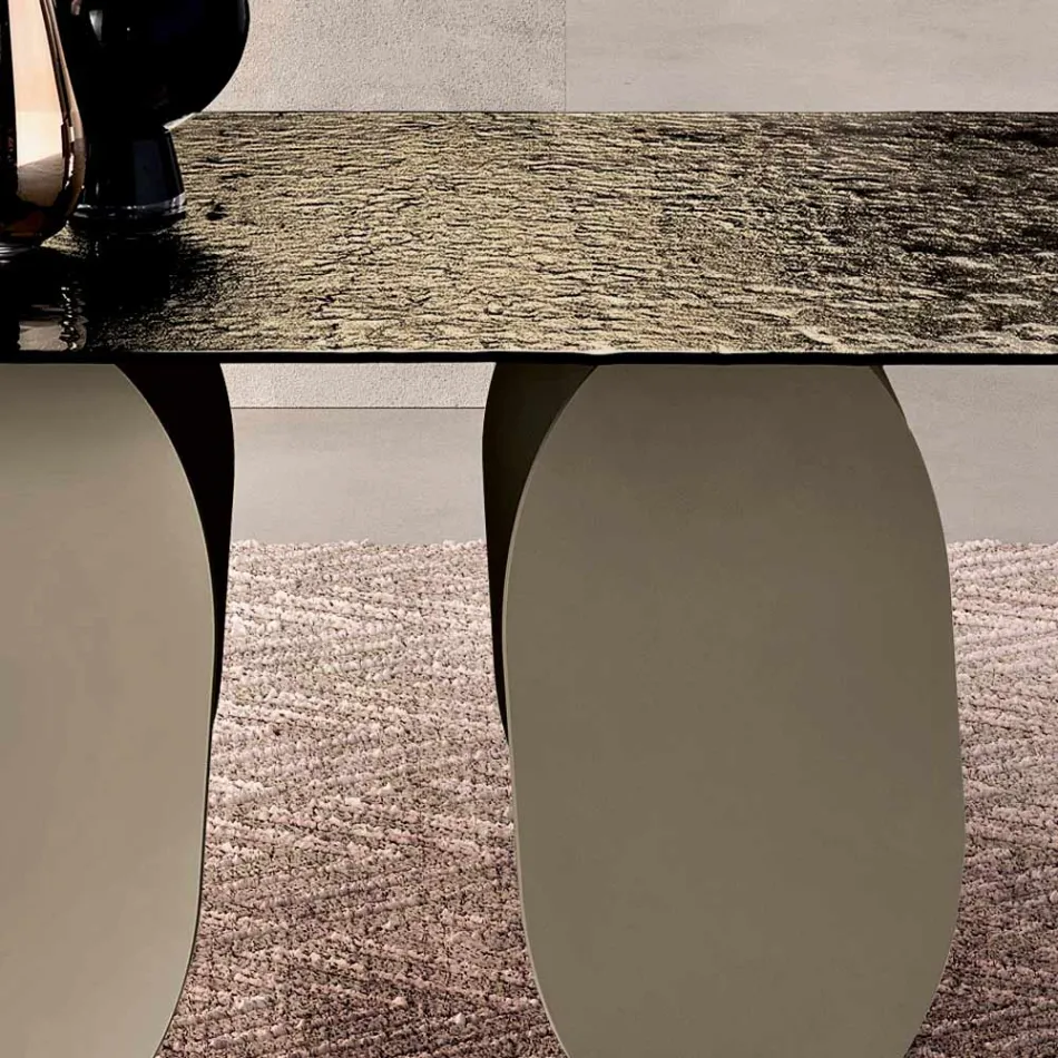 Tavolinë Drejtkëndëshe me Mbrapa prej Xhami të Punuar me Çekiç - E Argjendtë Prodhuar në Itali - Almo Viadurini