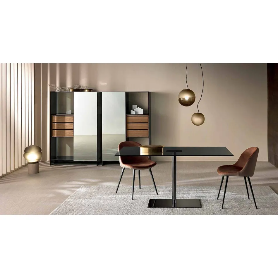 Tabela moderne drejtkëndëshe në qelq të tymosur ose ekstra të ndertuar në Itali - Dolce Viadurini