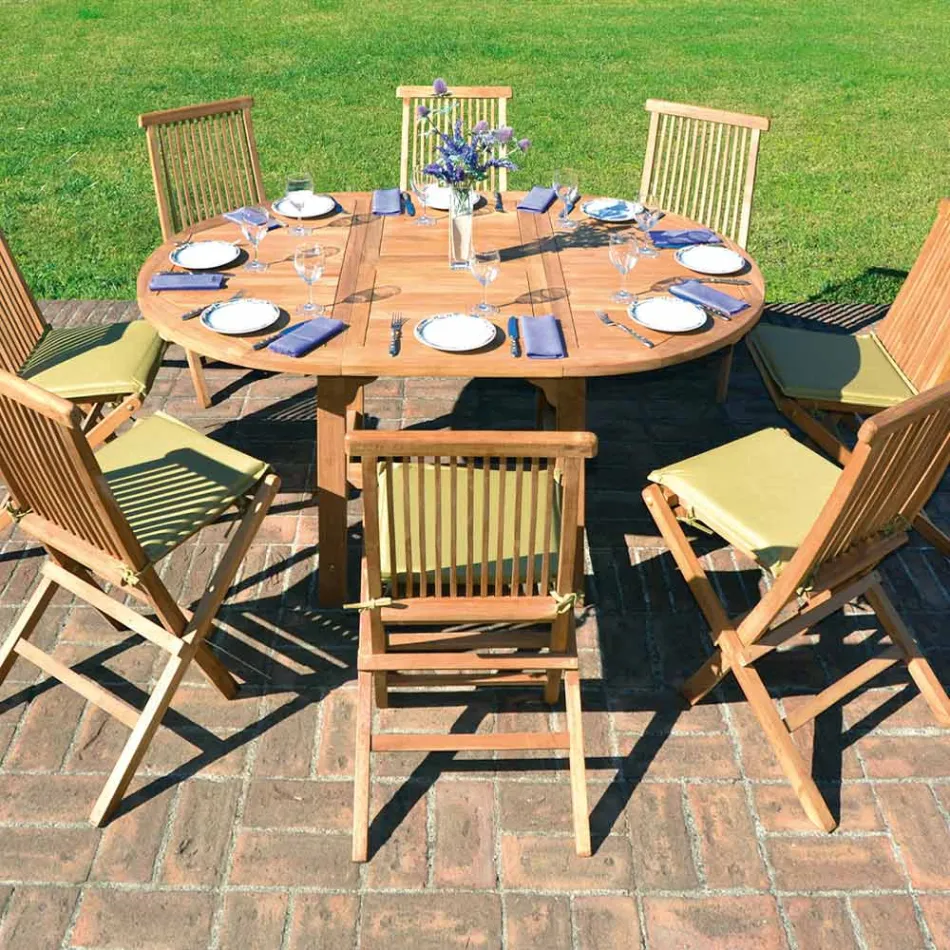 Tavolinë e rrumbullakët e jashtme E zgjatur deri në 170 cm E punuar me dru tik - Armonia Viadurini