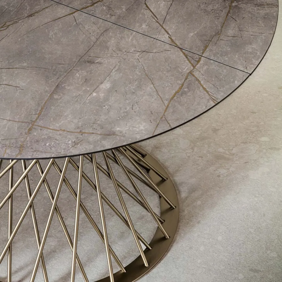 Tavolinë e rrumbullakët e zgjerueshme deri në 170 cm në metal dhe HPL - Sorriso Viadurini