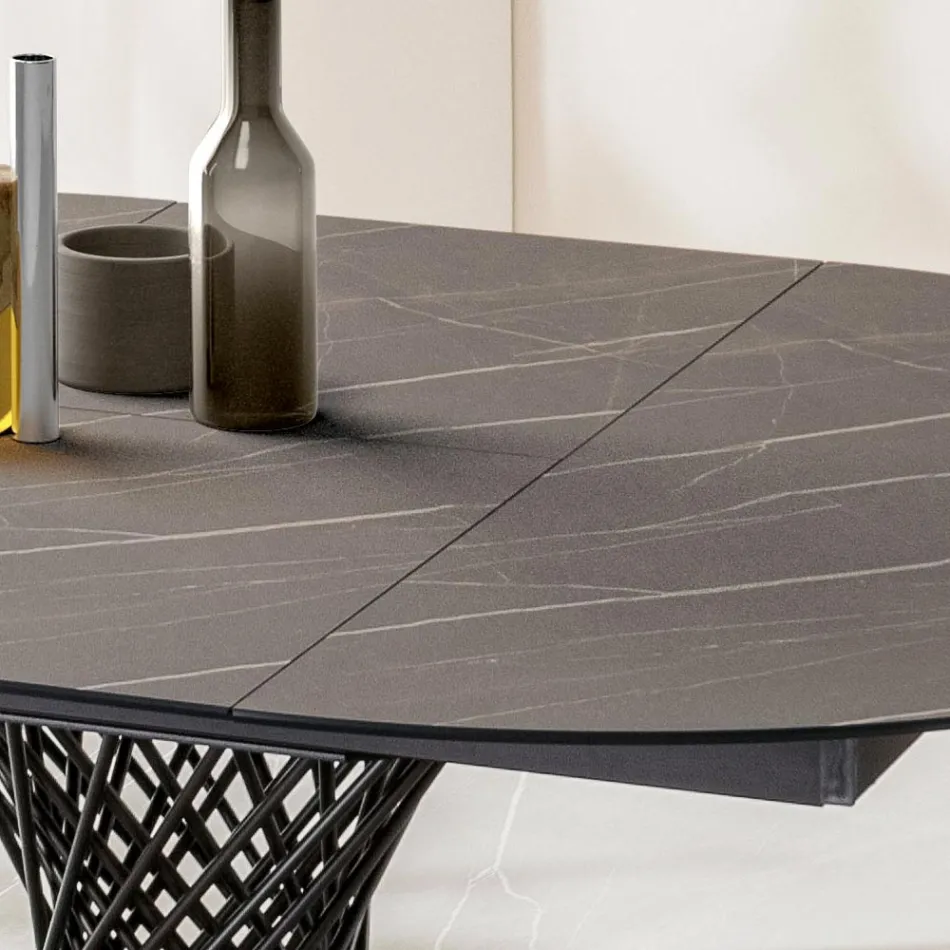 Tavolinë e rrumbullakët e zgjerueshme deri në 170 cm në metal dhe HPL - Sorriso Viadurini