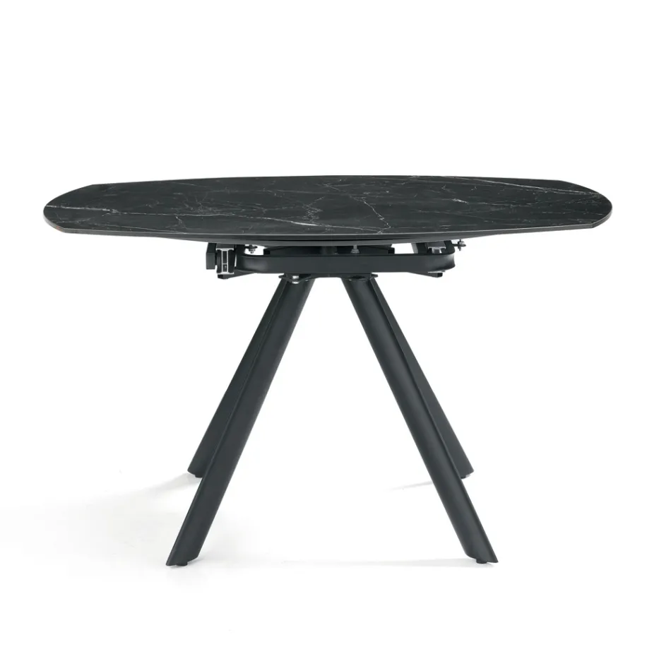 Tavolinë e Rrumbullakët e Zgjerueshme në Gurë të Sintezuar me Efekt Mermeri - Portico Viadurini