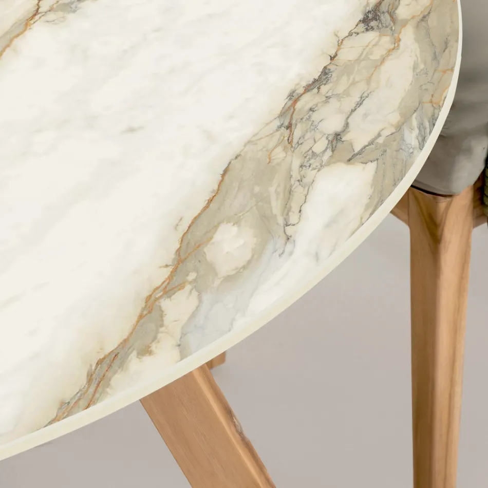 Tavolinë e rrumbullakët qeramike në natyrë Calacatta Hermitage Prodhuar në Itali - Pegaso Viadurini