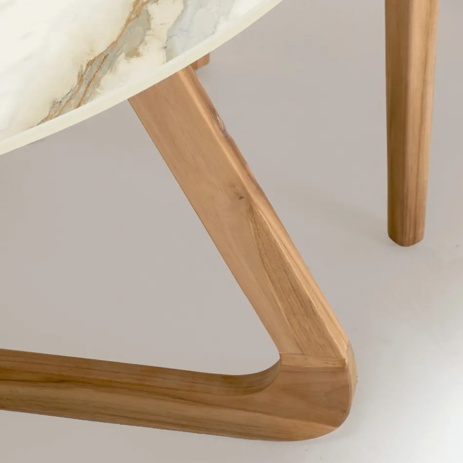 Tavolinë e rrumbullakët qeramike në natyrë Calacatta Hermitage Prodhuar në Itali - Pegaso Viadurini