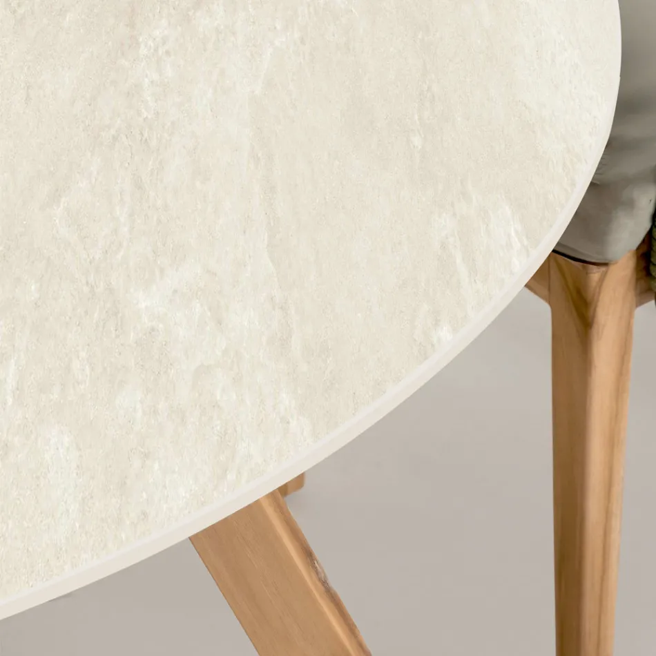 Tavolinë e rrumbullakët në natyrë në Qeramikë Chianca nga Ostuni Prodhuar në Itali - Pegaso Viadurini