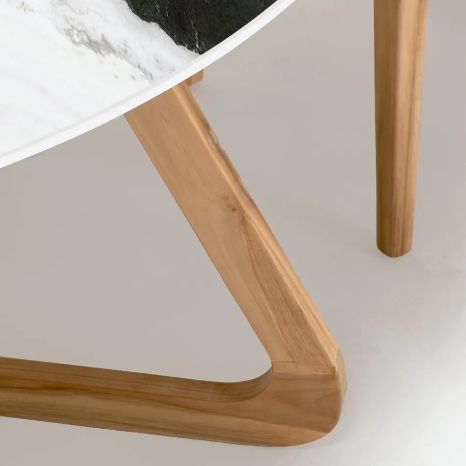 Tavolinë e rrumbullakët në natyrë në qeramikë Panda White Prodhuar në Itali - Pegaso Viadurini