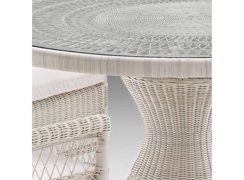 Tavolinë e rrumbullakët në natyrë në polirattan me majë xhami - Gigi Viadurini