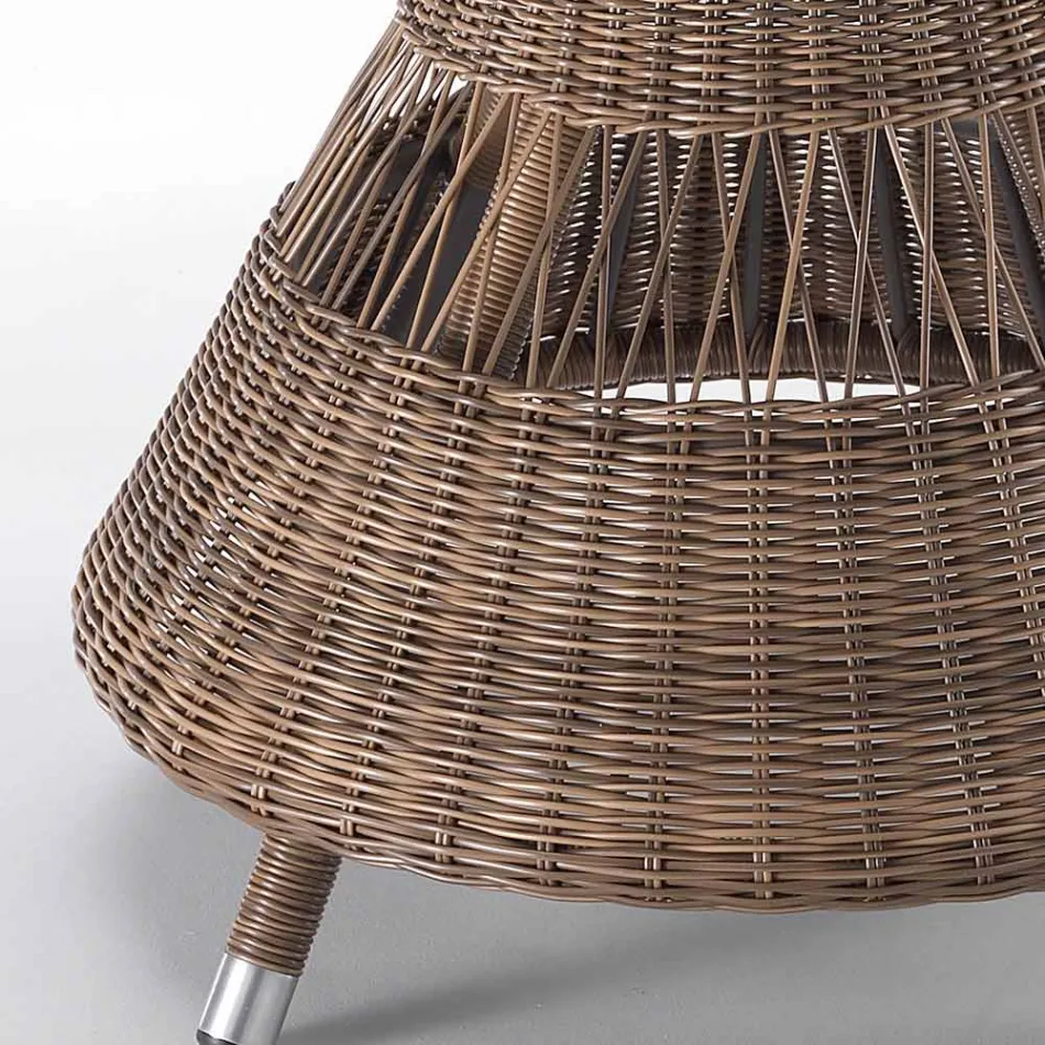 Tavolinë e rrumbullakët në natyrë në polirattan me majë xhami - Gigi Viadurini