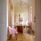 Tabela e rrumbullakët e dizajnit në xham dhe hirit të vajosur prodhuar në Itali - zonjë Viadurini