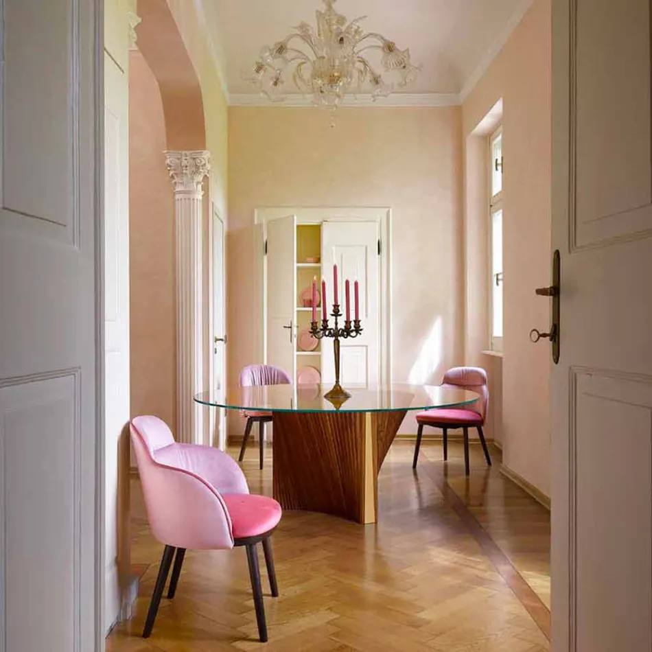 Tabela e rrumbullakët e dizajnit në xham dhe hirit të vajosur prodhuar në Itali - zonjë Viadurini