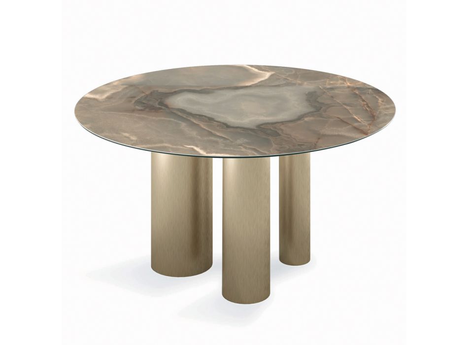 Tavolinë fikse e rrumbullakët me majë qeramike Made in Italy - Gërshërë Viadurini
