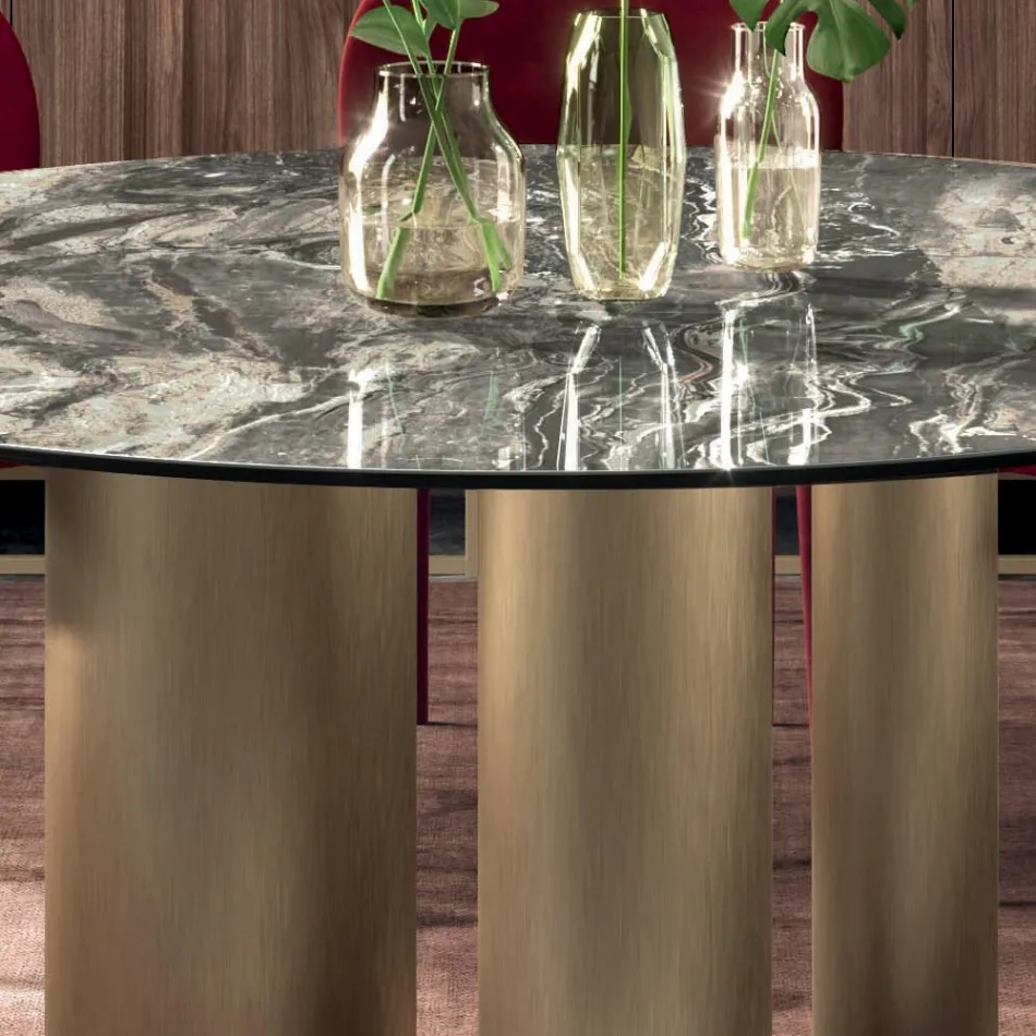 Tavolinë fikse e rrumbullakët me majë qeramike Made in Italy - Gërshërë Viadurini