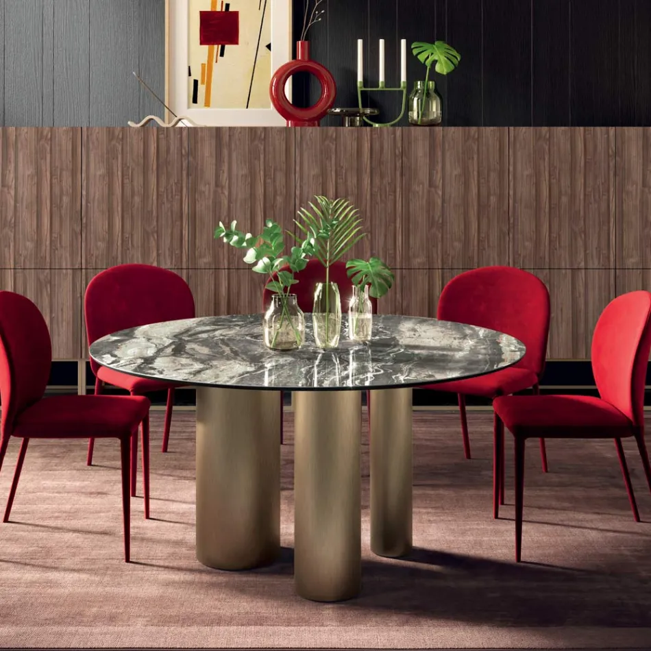 Tavolinë fikse e rrumbullakët me majë qeramike Made in Italy - Gërshërë Viadurini