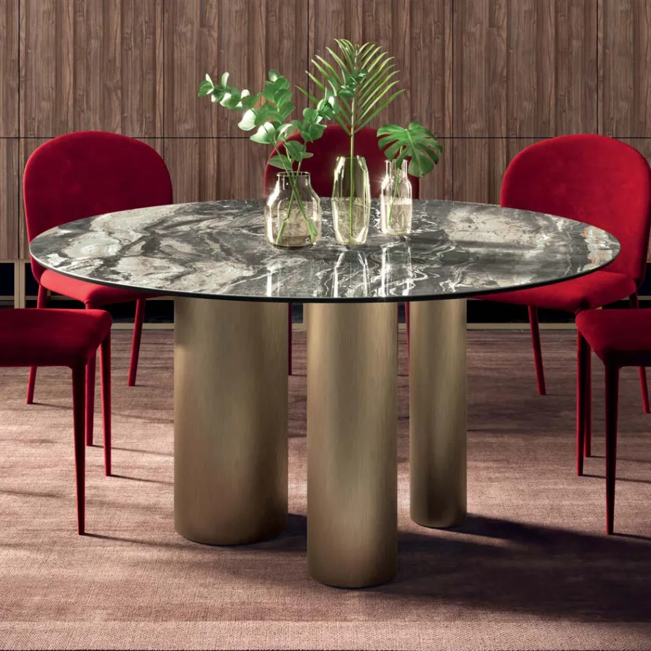 Tavolinë fikse e rrumbullakët me majë qeramike Made in Italy - Gërshërë Viadurini