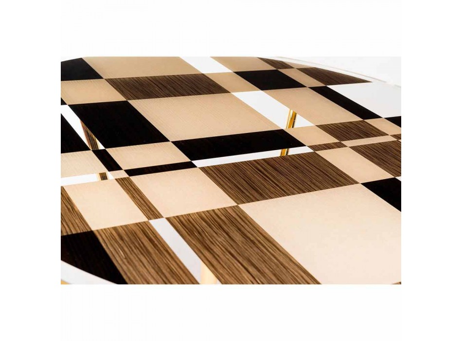 Tavolinë e rrumbullakët Modeno me majë qelqi dhe futje druri Ozzy Viadurini