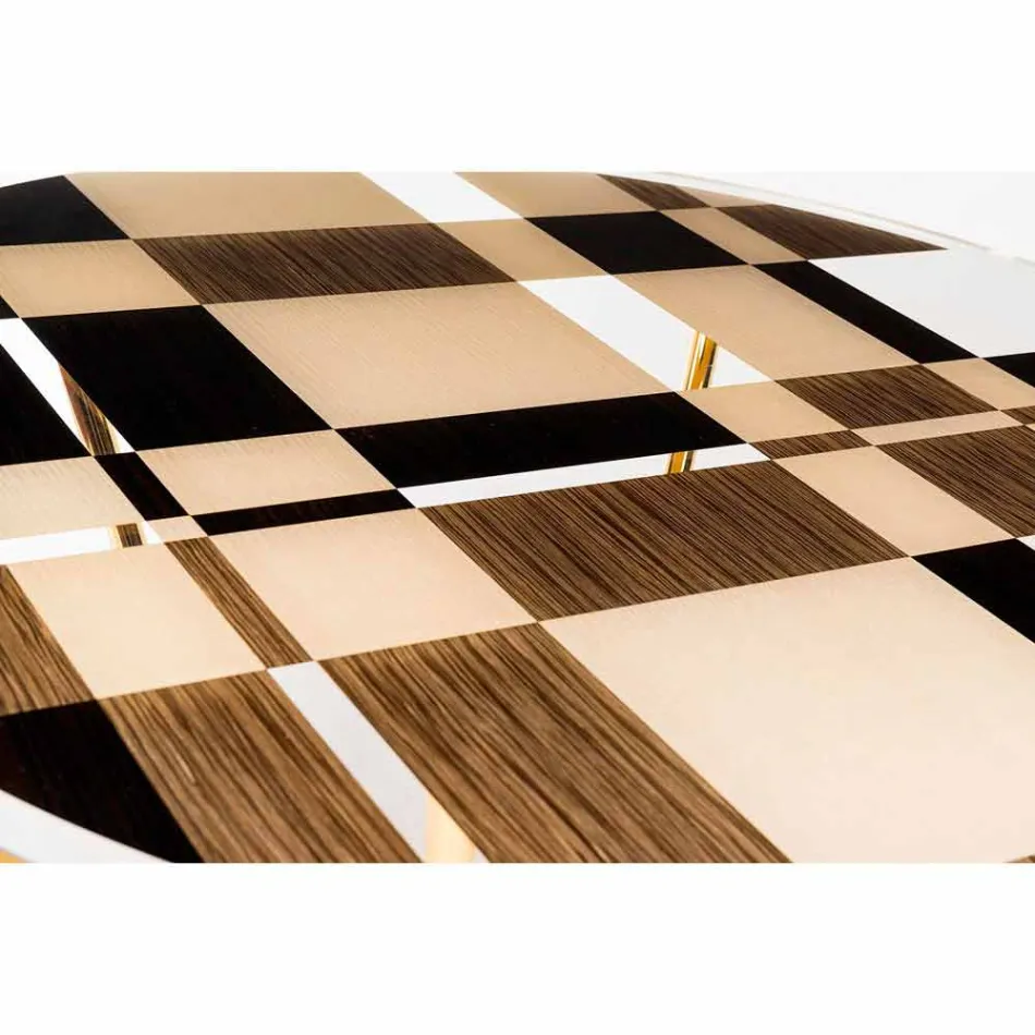 Tavolinë e rrumbullakët Modeno me majë qelqi dhe futje druri Ozzy Viadurini