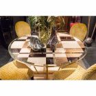 Tavolinë e rrumbullakët Modeno me majë qelqi dhe futje druri Ozzy Viadurini