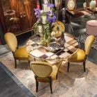 Tavolinë e rrumbullakët Modeno me majë qelqi dhe futje druri Ozzy Viadurini