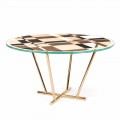 Tavolina e rrumbullakët e kafesë Ozzy me top qelqi dhe intarsia, dizajn italian
