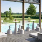 Tavolina e rrumbullakët polietileni Slide Hoplà (H110) hpl e prodhuar në Itali Viadurini