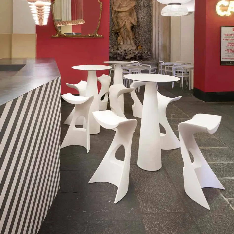 Tavolina e rrumbullakët polietileni Slide Hoplà (H110) hpl e prodhuar në Itali Viadurini