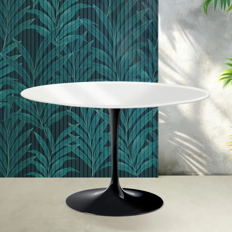 Tavolinë e rrumbullakët Saarinen Tulip H 74 cm në qeramikë Florim të bardhë me shkëlqim - Scarlet Viadurini