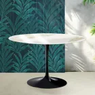 Tavolinë e rrumbullakët Saarinen Tulip H 74 cm në ngjyrë qeramike Florim Calacatta me shkëlqim të artë - të kuqe të ndezur Viadurini