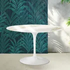 Tavolinë e rrumbullakët Saarinen Tulip H 74 cm në ngjyrë qeramike Florim Calacatta me shkëlqim të artë - të kuqe të ndezur Viadurini