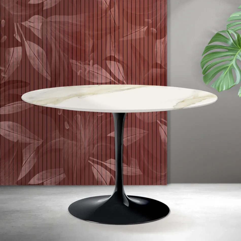 Tavolinë e rrumbullakët Saarinen Tulip H 74 cm në ngjyrë Florim Calacatta Gold Qeramikë Mat - Scarlet Viadurini